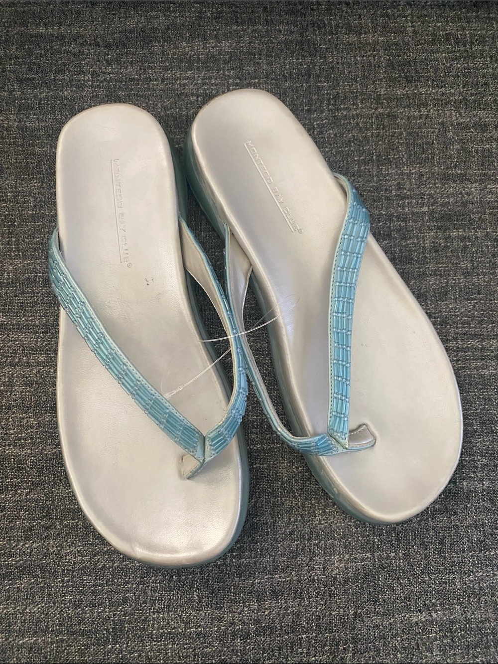 Y2K Vintage Montego Bay Light Blue Beaded Strappy Flip Flop Sandals  9